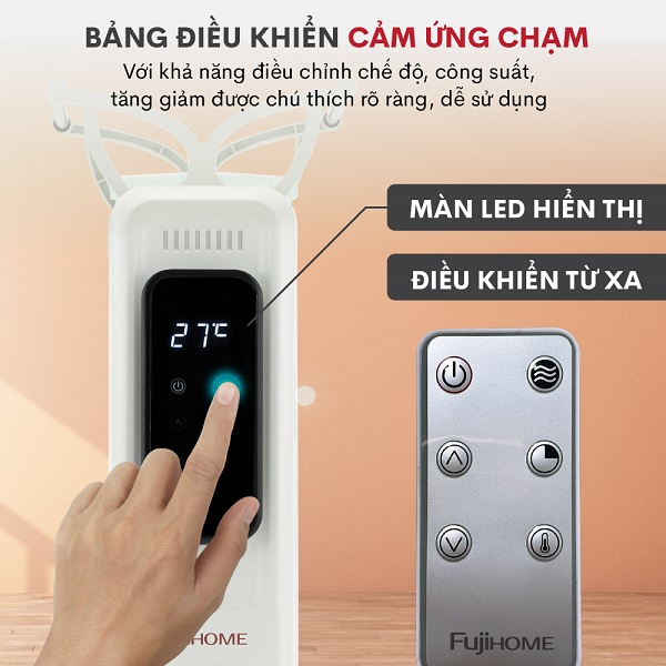 Máy sưởi dầu FujiHome 13 thanh OH8613 được trang bị bảng điều khiển điện tử thông minh 