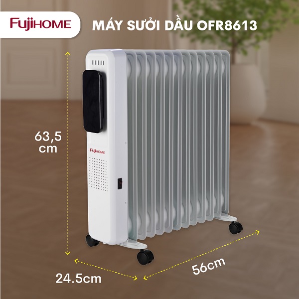 máy sưởi FujiHome OH8613 sở hữu thiết kế gọn gàng