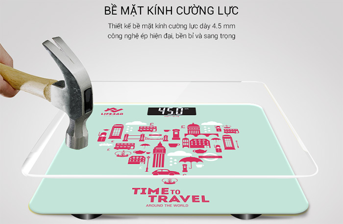 Bề mặt kính chịu lực dày 4.5mm giúp cân chịu lực tốt