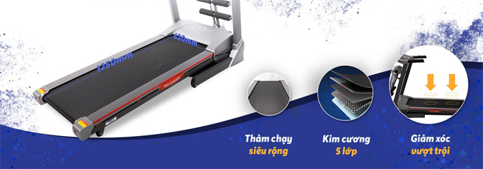 Thảm chạy rộng rãi và êm ái