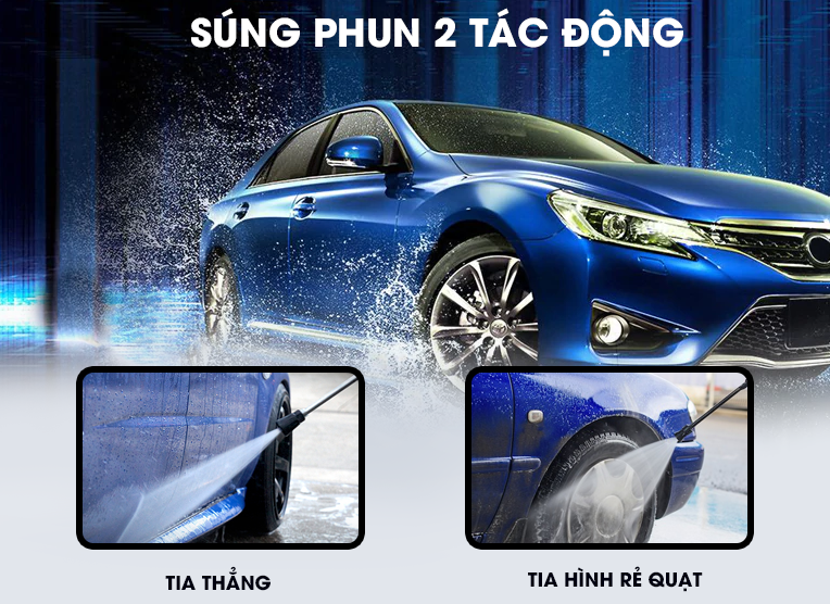 Máy rửa xe chuyên nghiệp Lutian LT-16MD cho phép bạn lựa chọn 2 kiểu phun nước là kiểu xịt thẳng và kiểu phun rẻ quạt