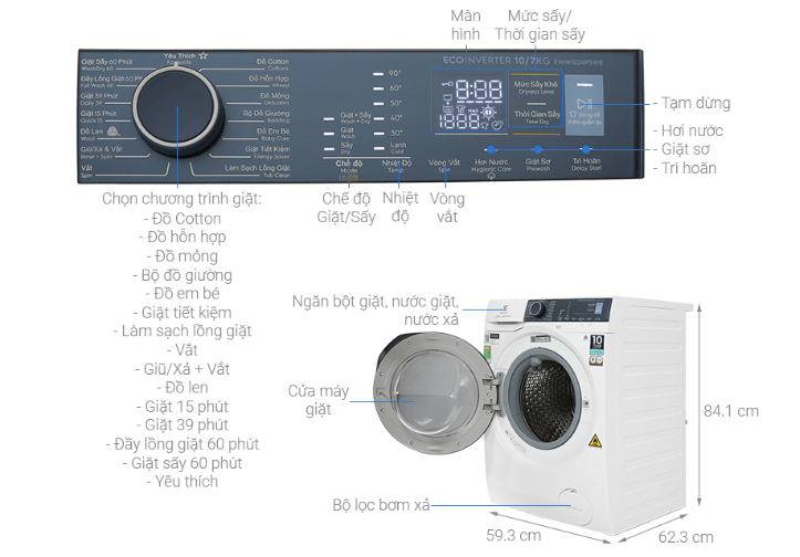 Cấu tạo của máy giặt sấy Electrolux EWW1024P5WB