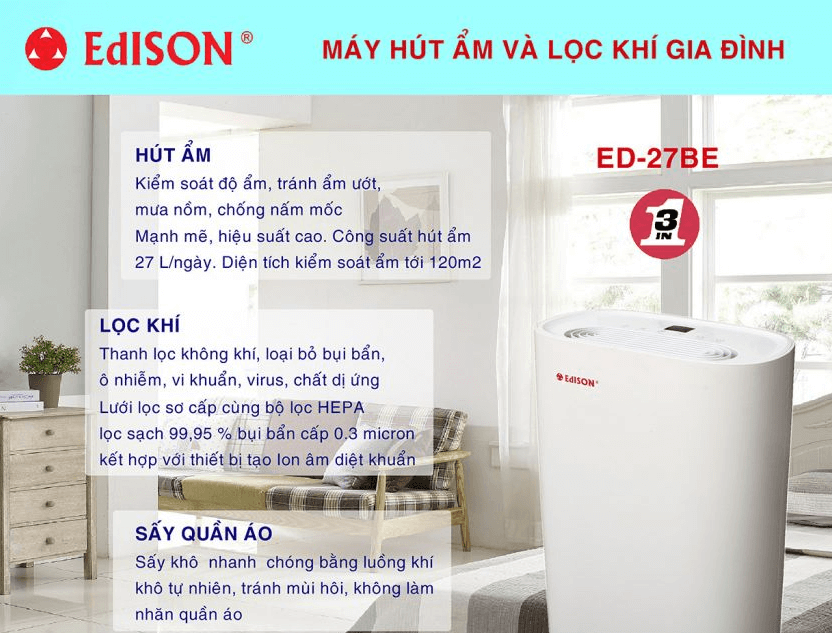 Máy Edison ED 27BE có cả tính năng lọc không khí