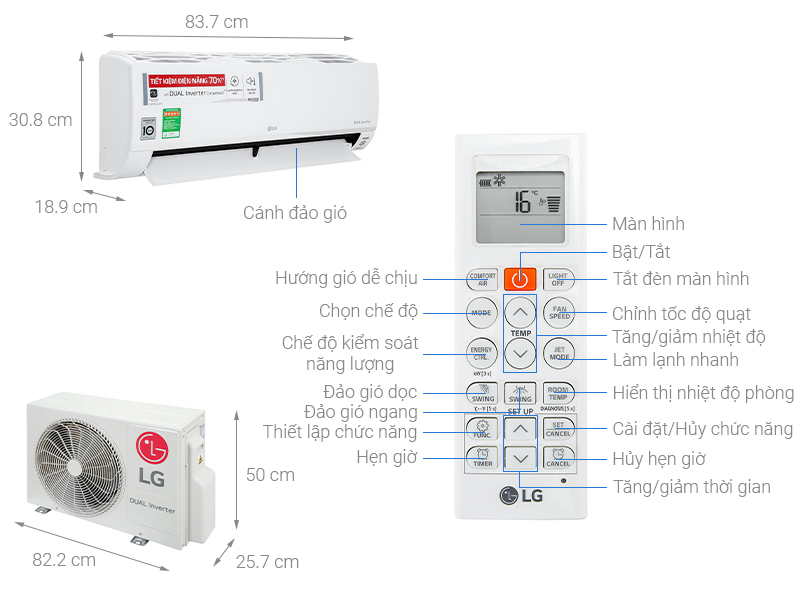 Cấu tạo của máy lạnh LG Inverter 1 HP V10API1