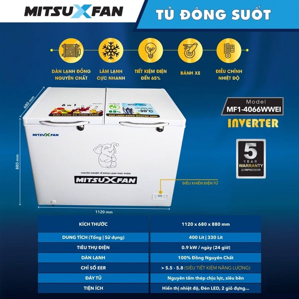 Tủ đông 1 ngăn MitsuXfan MF1-4066WWEI