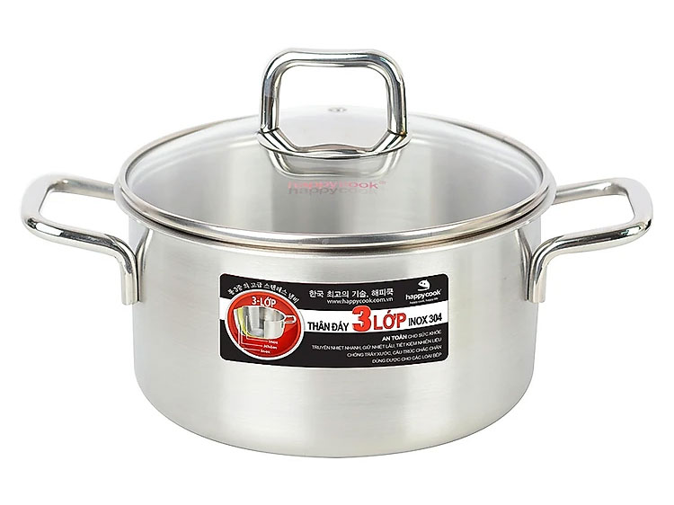 Nồi inox 3 lớp Happy Cook Alvar nắp kính 20cm N20-ALVG