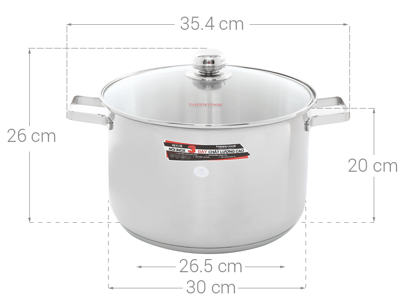 Nồi inox 3 đáy nắp kiếng 30cm Happy Cook NC-30G