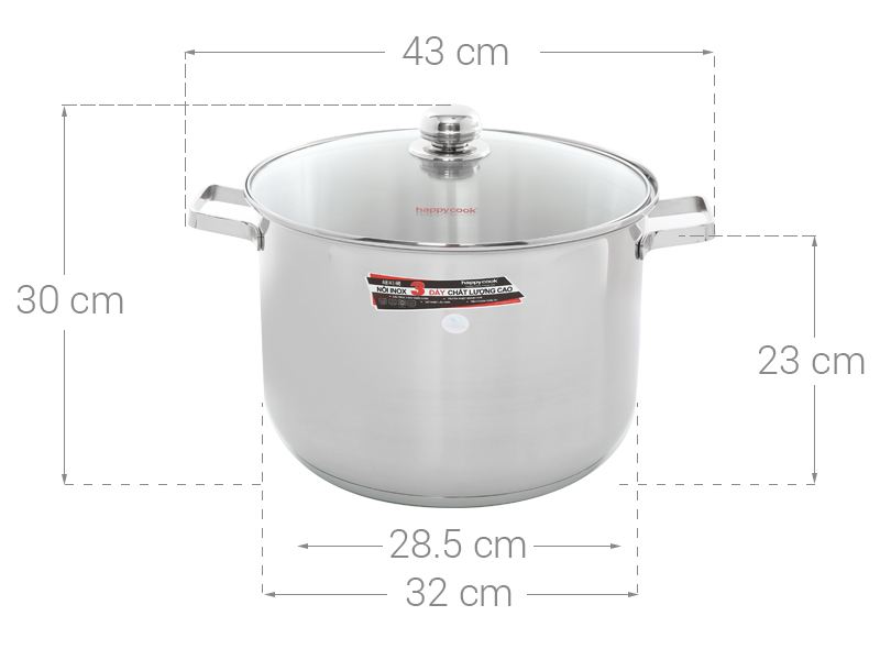 Kích thước nồi inox Happy Cook NC-32G