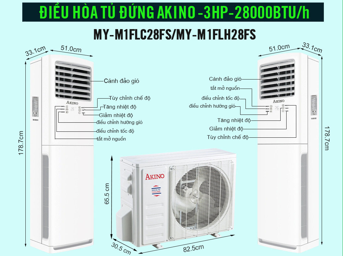 Điều hòa tủ đứng Akino 3HP MY-M1FL28FS