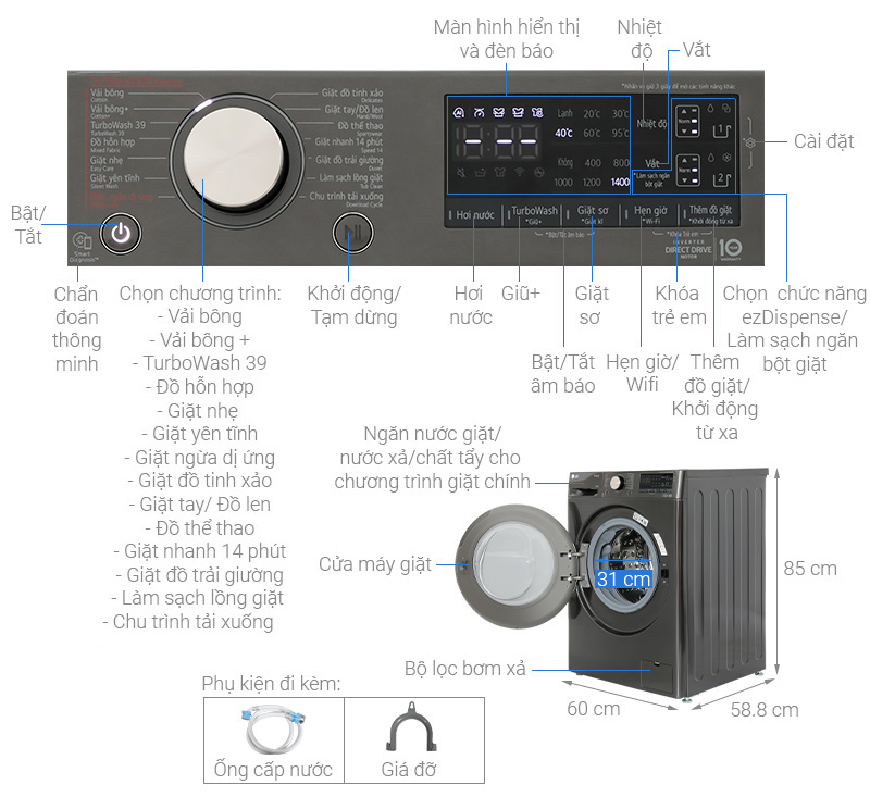 Tổng quan máy giặt LG Inverter FV1414S3BA 12kg