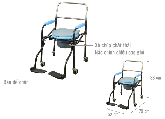 Hình ảnh ghế bô vệ sinh có bánh xe, có để chân