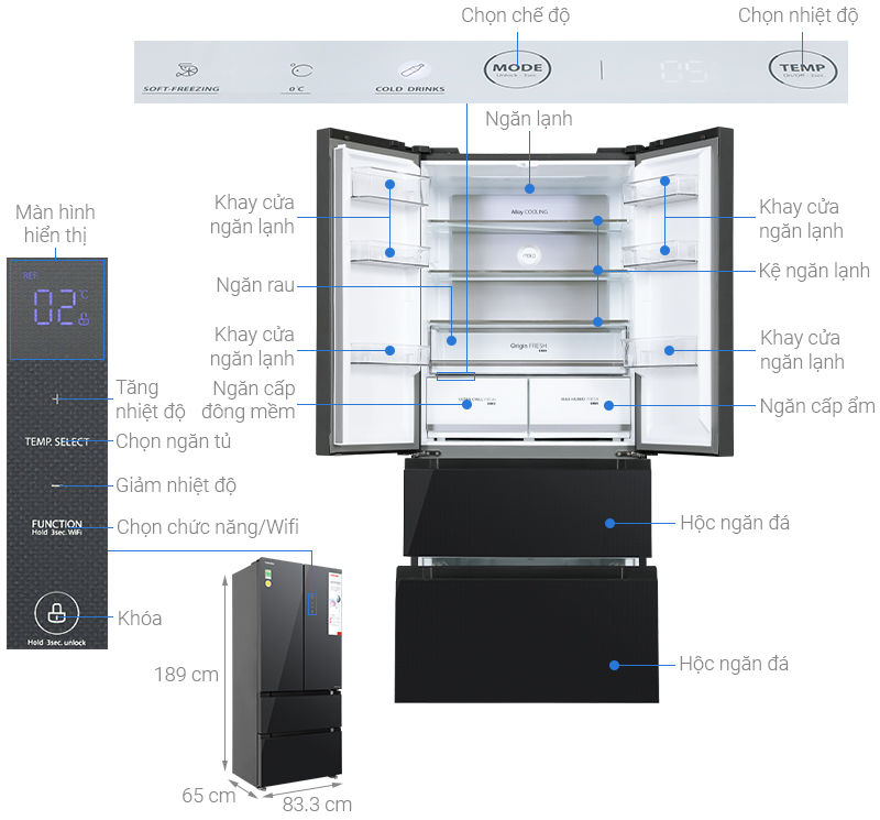 Cấu tạo tủ lạnh Toshiba GR-RF669WI-PGV(A9)-BG