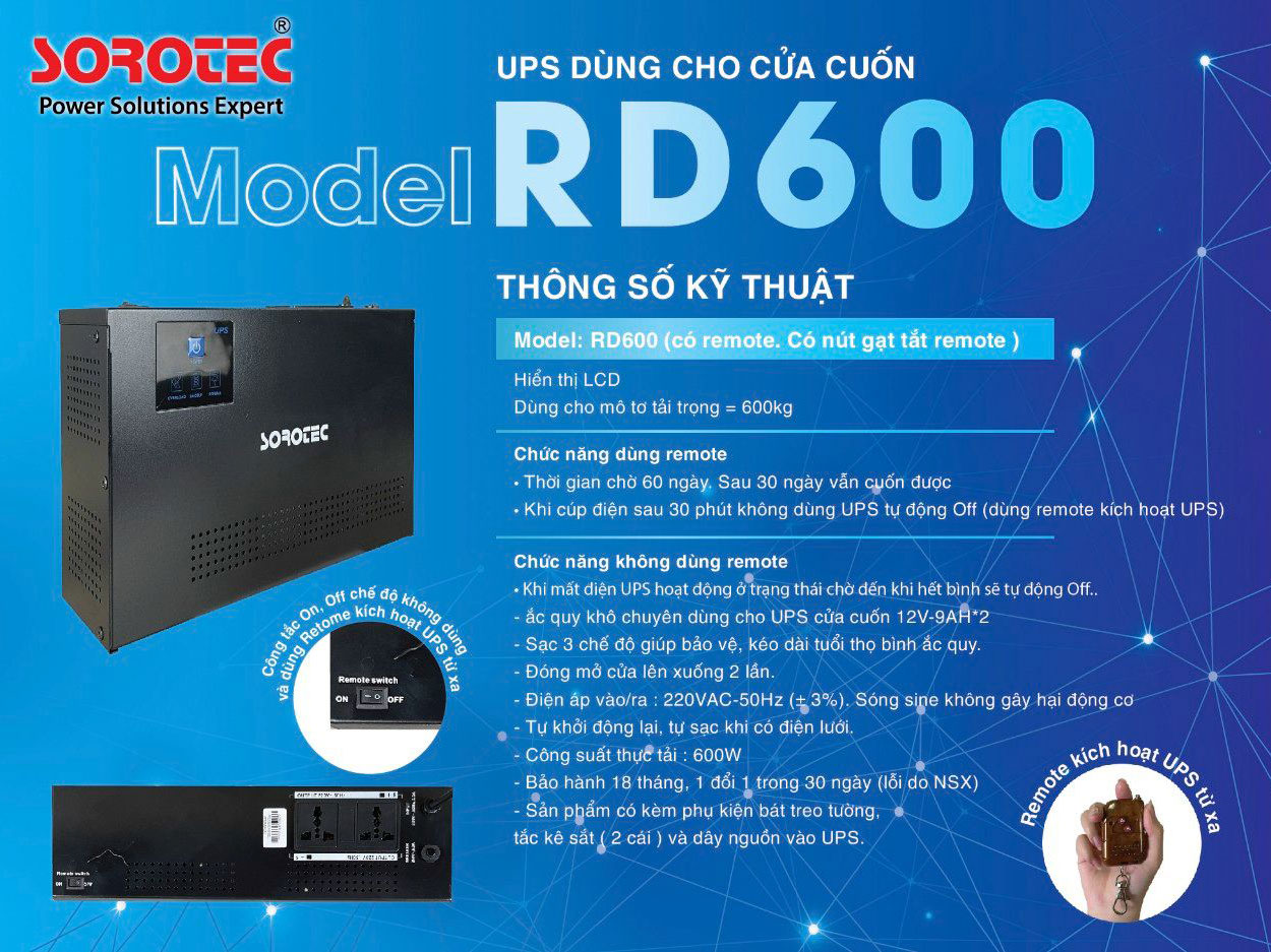 UPS Sorotec dùng cho cửa cuốn RD600 (có remode)