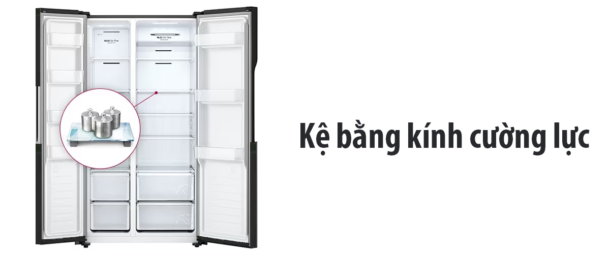 Tủ lạnh side by side LG GR-B256BL có khay kính chịu lực