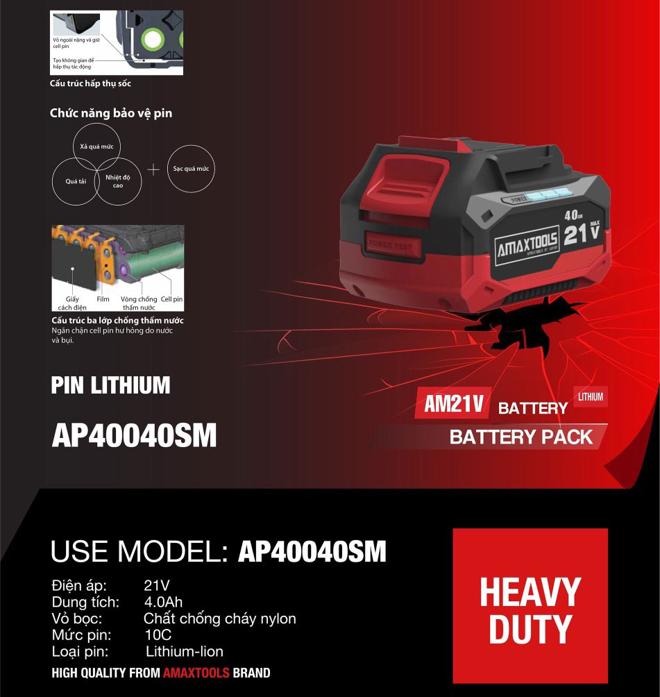 Pin 21V 4Ah Amax AP40040SM