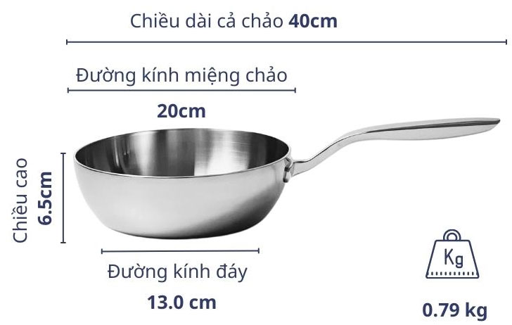 Chảo inox Tri-Ply Kaiyo size 20cm