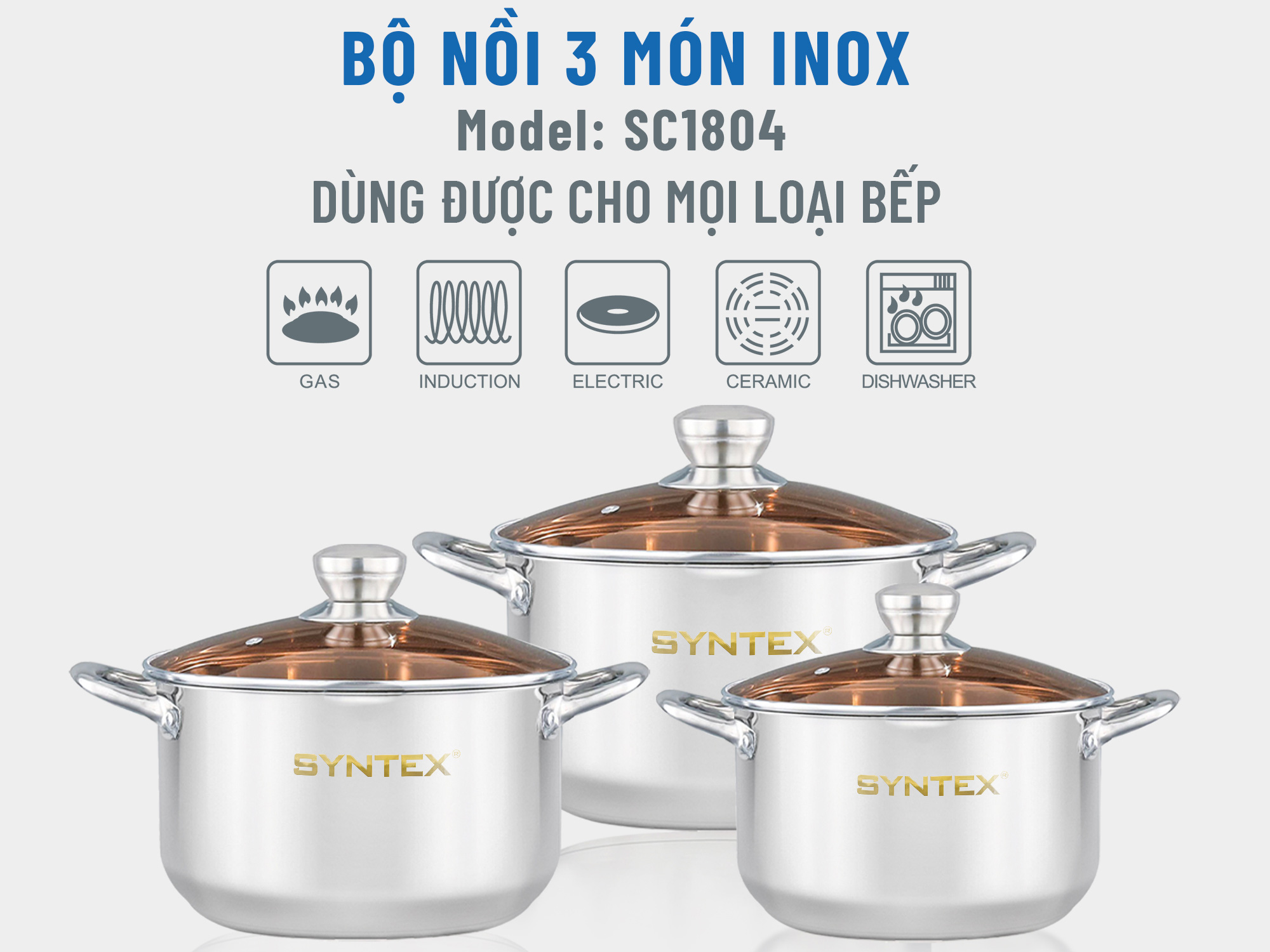 Bộ nồi inox 3 món Syntex SC1804