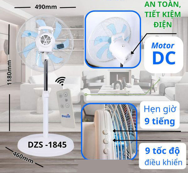 Cấu tạo quạt đứng đảo 360 Dasin DZS-1845