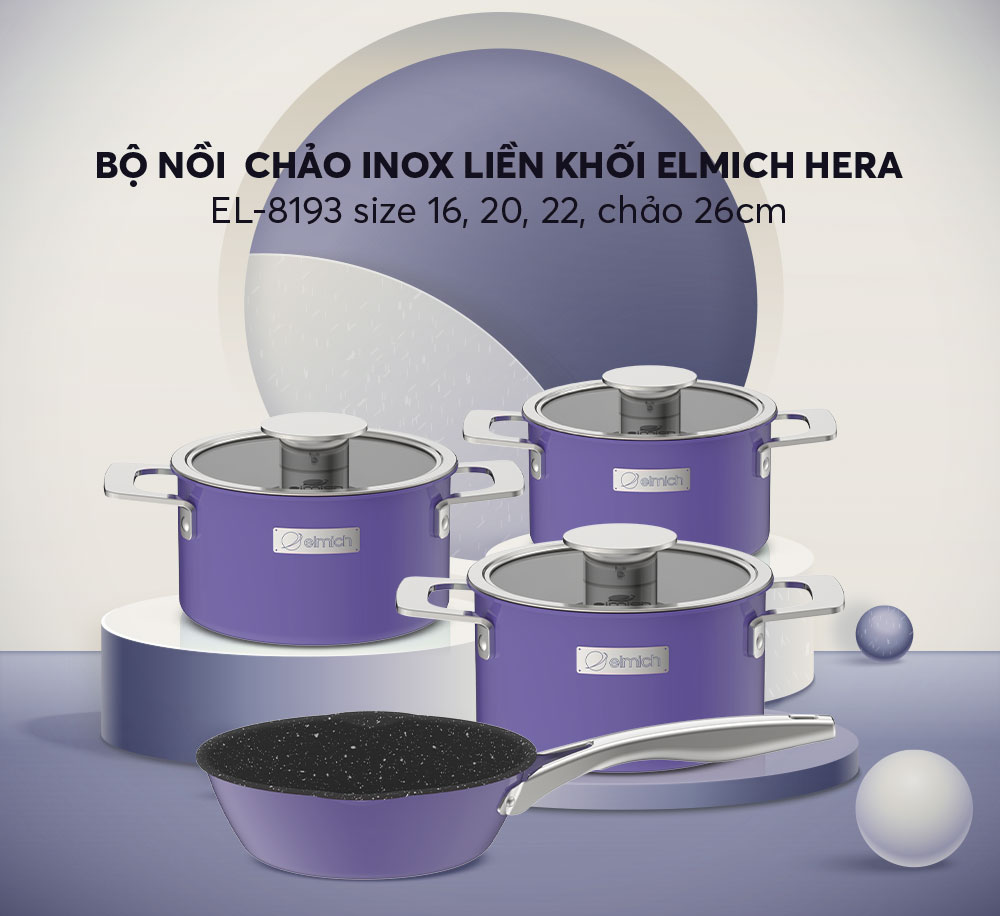 Bộ nồi, chảo Inox liền khối Elmich Hera EL-8193