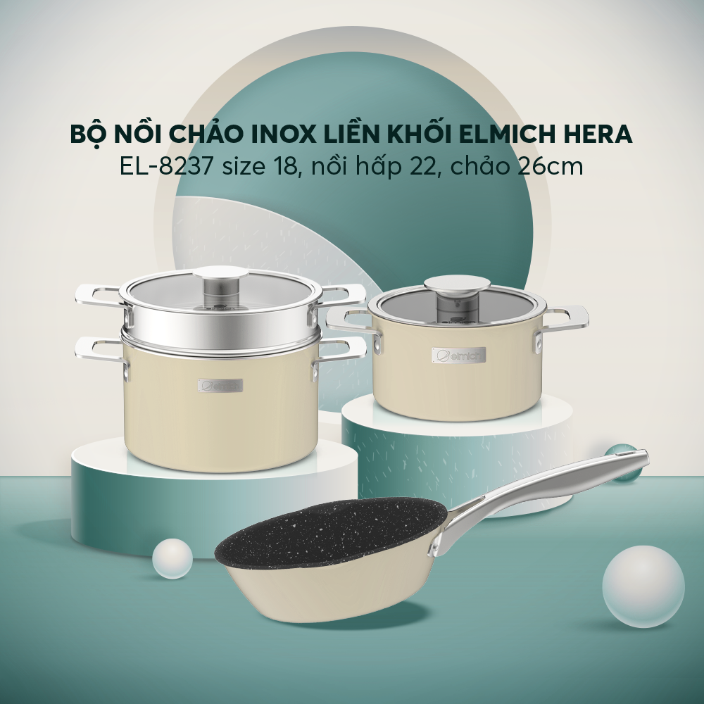Bộ nồi, chảo Inox liền khối Elmich Hera EL-8237