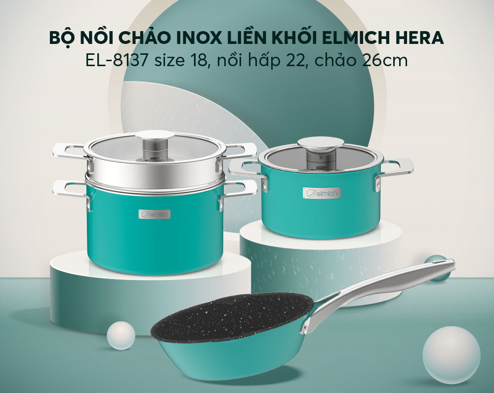 Bộ nồi, chảo inox liền khối Elmich Hera EL-8137