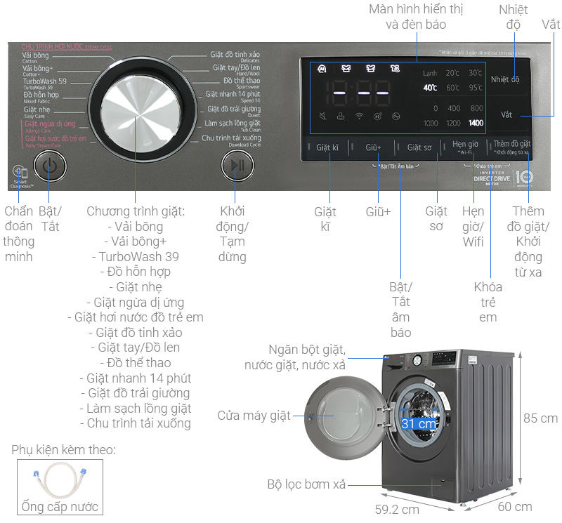 Cấu tạo của máy giặt LG FV1410S4B