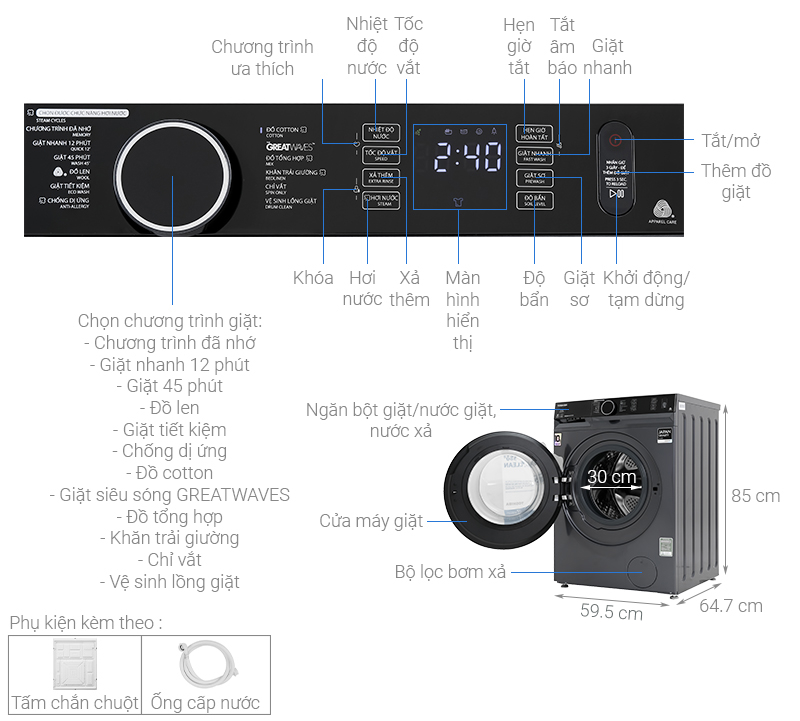 Tổng quan máy giặt Toshiba Inverter 10,5kg TW-BK115G4V(MG)