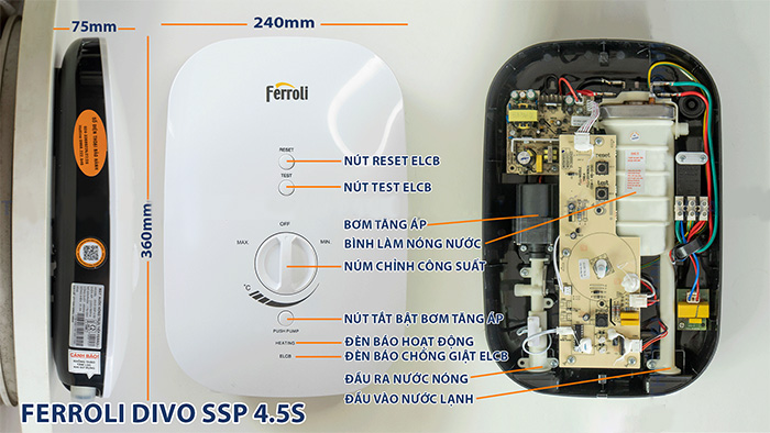 Bình nóng lạnh trực tiếp Ferroli DIVO SSP