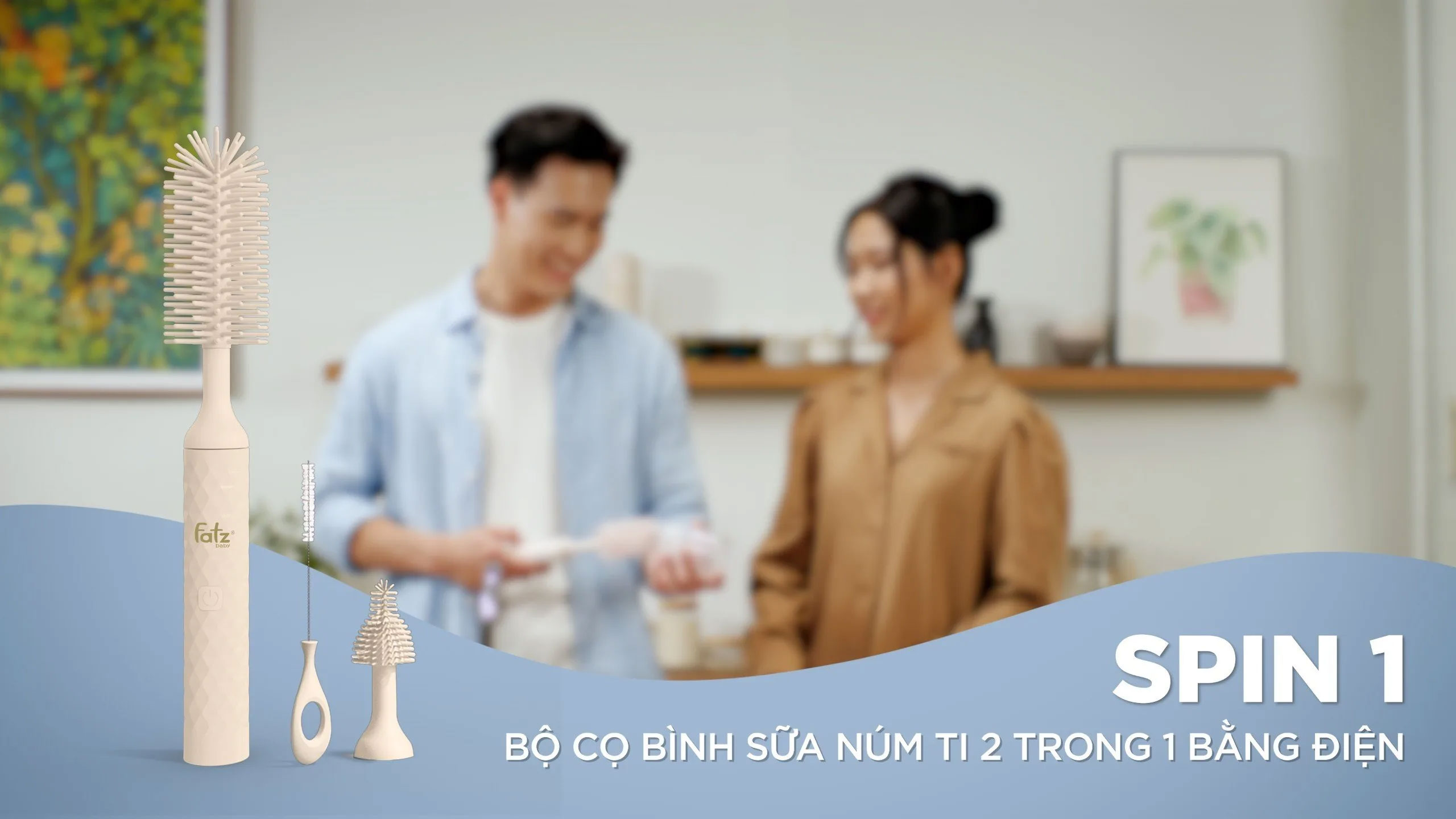 Bộ cọ bình sữa núm ti 2 trong 1 bằng điện Fatzbaby SPIN 1 FB8002ED