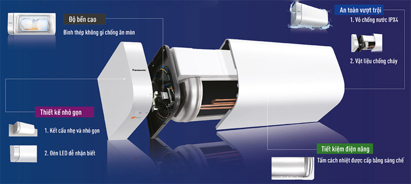Bình nóng lạnh Panasonic DH-20HBMVW có thiết kế hiện đại, màu sắc tinh tế