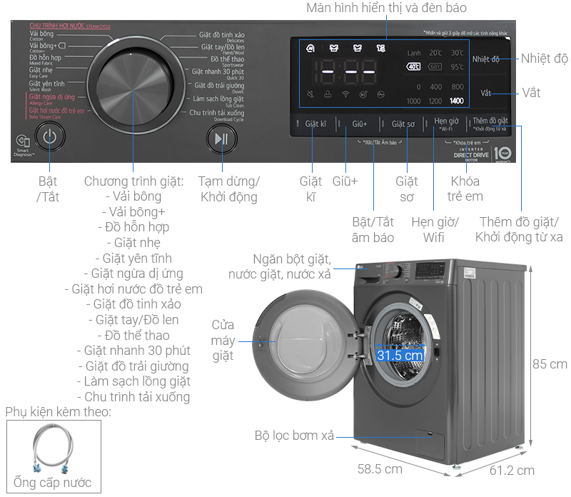 Cấu tạo của máy giặt LG FV1409S4M