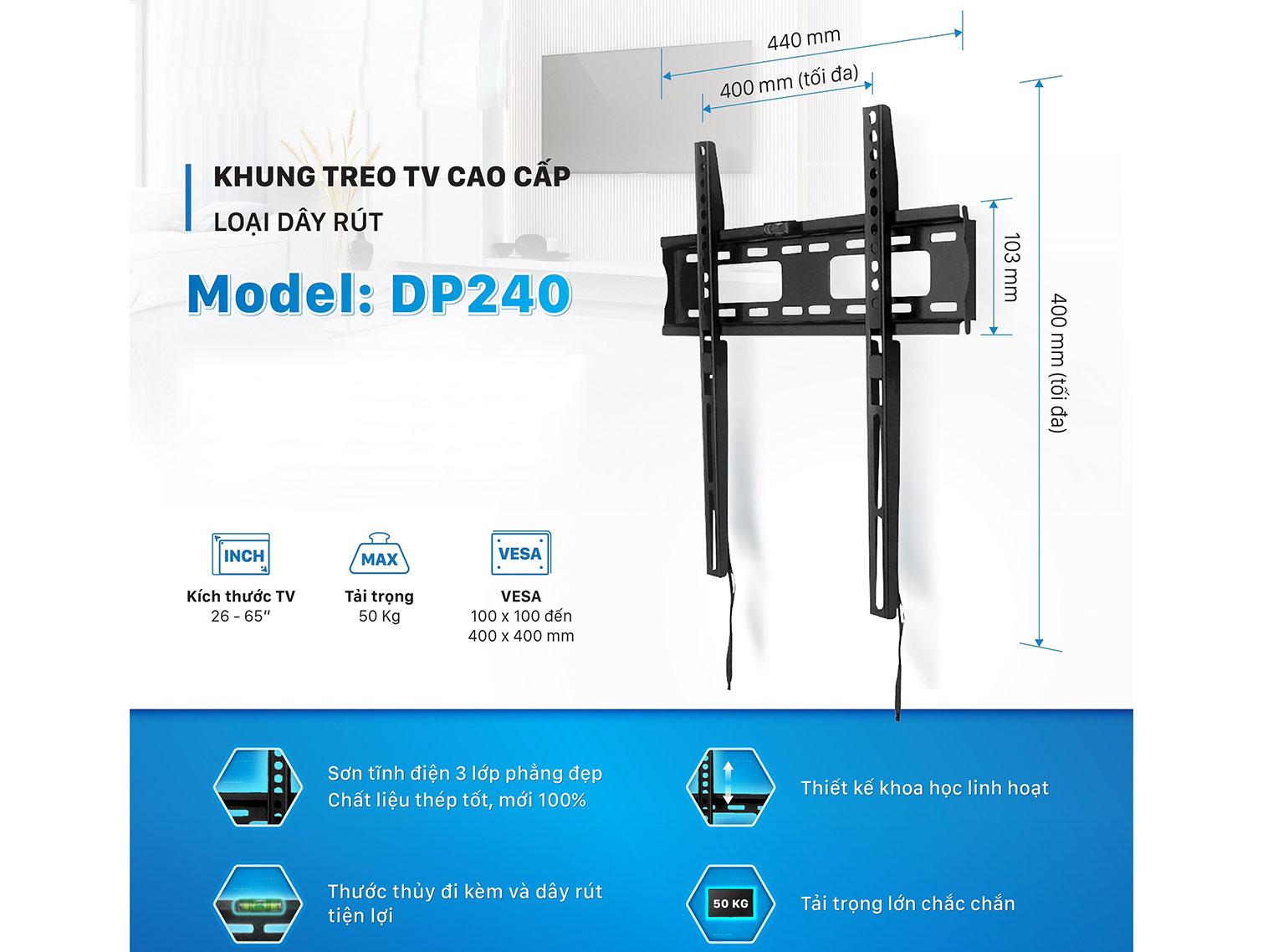 Khung treo tivi loại dây rút Đại Việt DP240