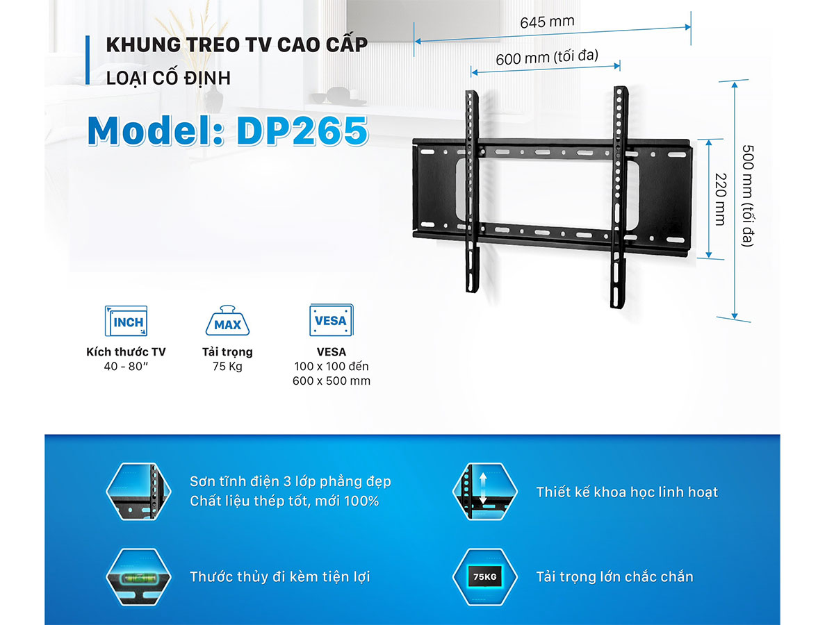 Khung treo tivi cao cấp loại cố định Đại Việt DP265