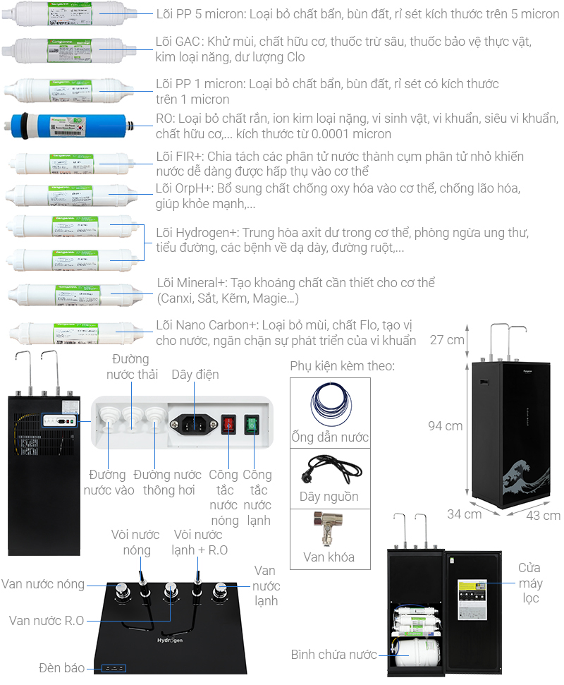 Máy lọc nước RO nóng lạnh Kangaroo Hydrogen KG10A12