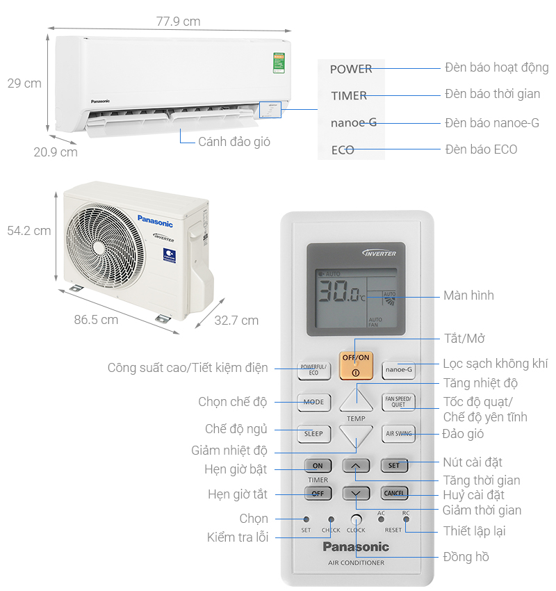 Máy lạnh Panasonic Inverter 1.5HP CU/CS-PU12ZKH-8M