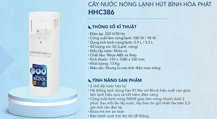 Cây nước nóng lạnh hút bình Hòa Phát HHC386