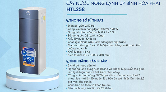 Cây nước nóng lạnh úp bình Hòa Phát HTL258