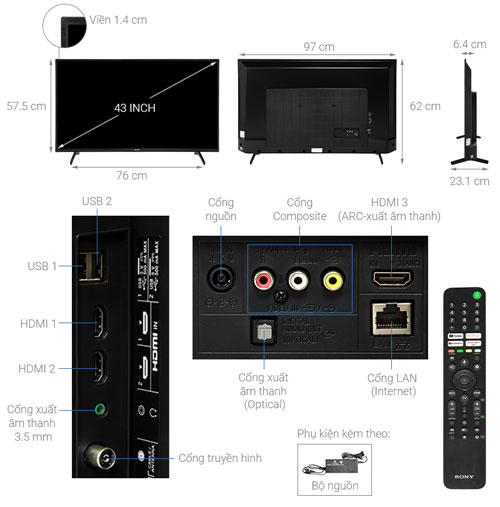 Cấu tạo Google Tivi Sony 4K 43 inch KD-43X75K