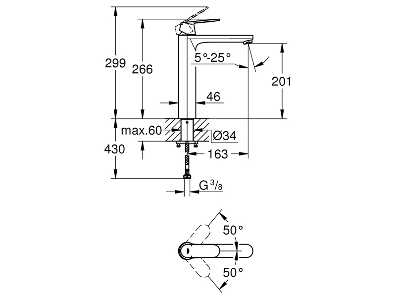 Bản vẽ kích thước Vòi chậu Lavabor Grohe Eurosmart Cosmo XL 23921000