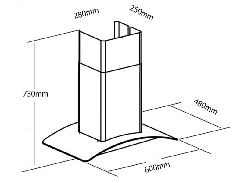 Bản vẽ kích thước máy hút mùi Capri CR-600H