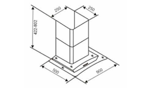 Kích thước máy hút mùi kính cong Capri CR-648H