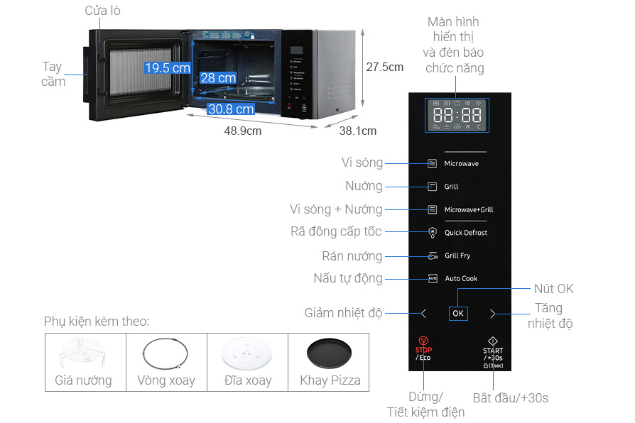 Lò vi sóng có nướng Samsung MG23T5018CK/SV 