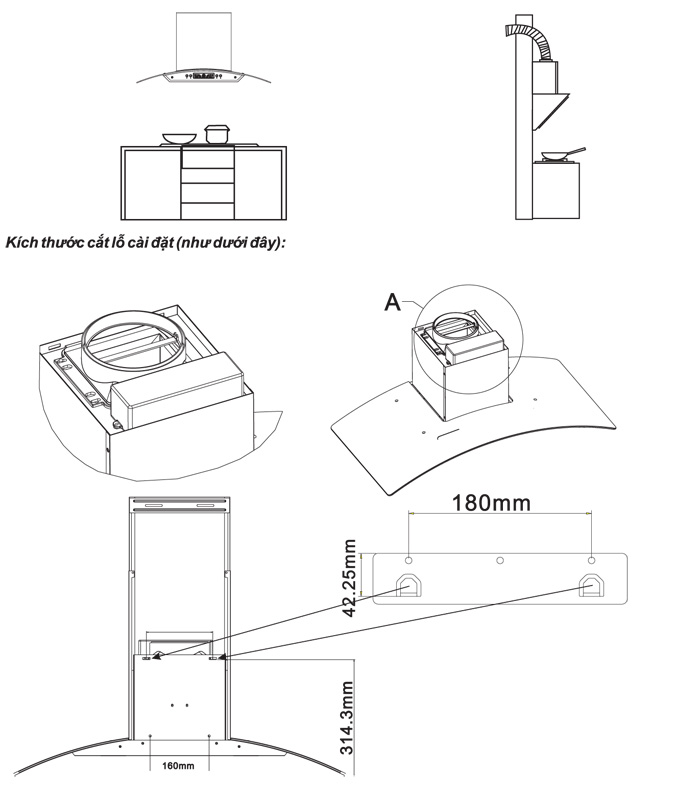 Bản vẽ lắp đặt máy hút mùi Sunhouse SHB6629-70C