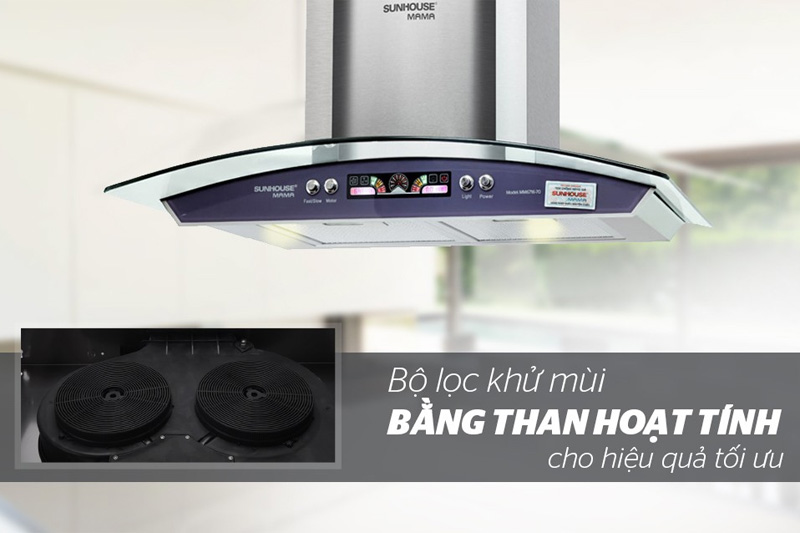 Bộ lọc khử mùi máy hút mùi kính cong Sunhouse mama MM6716-70