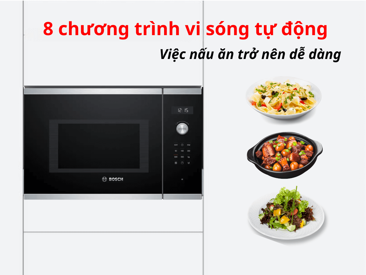 Lò vi sóng Bosch BEL554MS0B có sẵn 8 chương trình vi sóng tự động