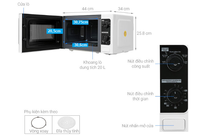 Cấu tạo lò vi sóng Toshiba ER-SM20(W1)VN 20 lít