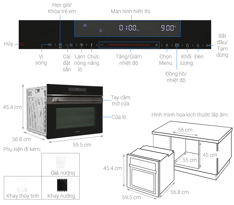 Lò nướng kết hợp vi sóng lắp âm Hafele HCO-8T50A (538.01.431)