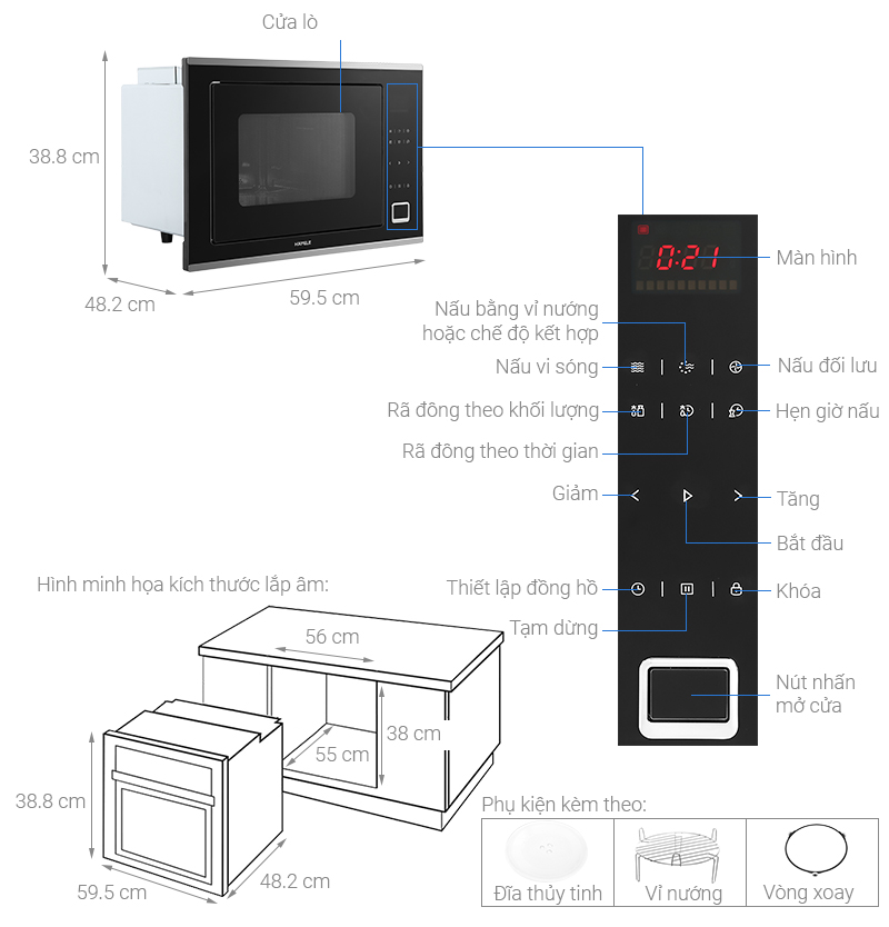 Cấu tạo lò vi sóng có nướng Hafele HM-B38C (538.01.111)