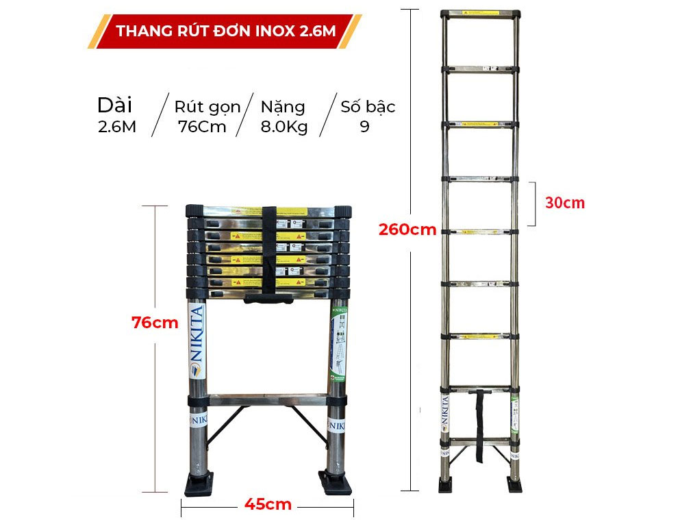 Thang inox rút đơn chống trượt Nikita ID26