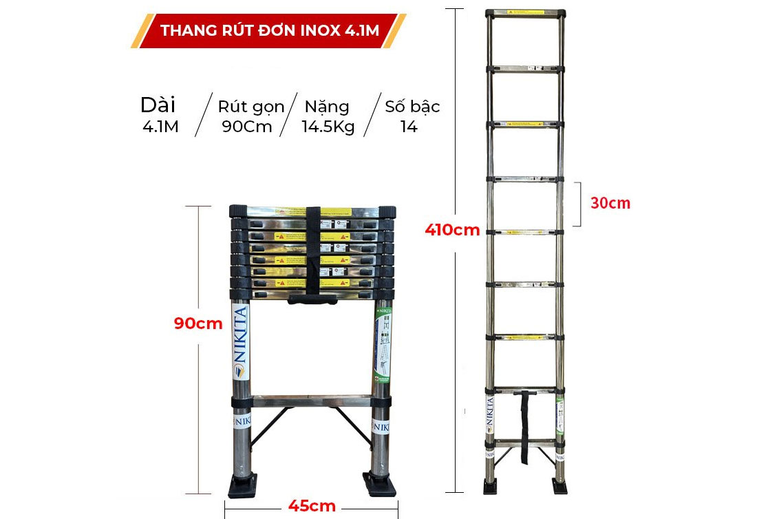 Thang inox rút đơn gấp gọn Nikita ID41